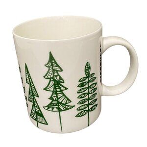 Starbucks 2015 Holiday Coffee Mug 12 oz White Evergreen Trees Christmas Winter